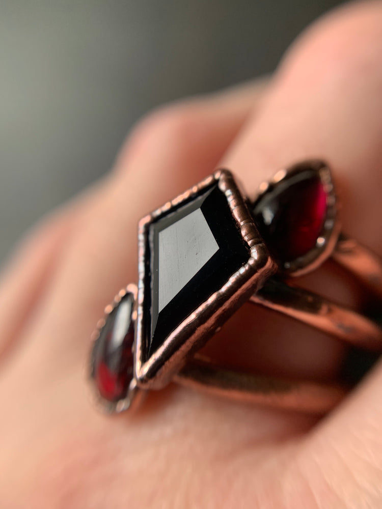 
            
                Load image into Gallery viewer, BLACK ONYX SHIELD RING, VARIOUS SIZES
            
        