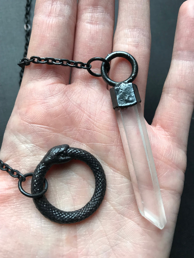 Ouroboros Lariat Pendulum Necklace - Quartz