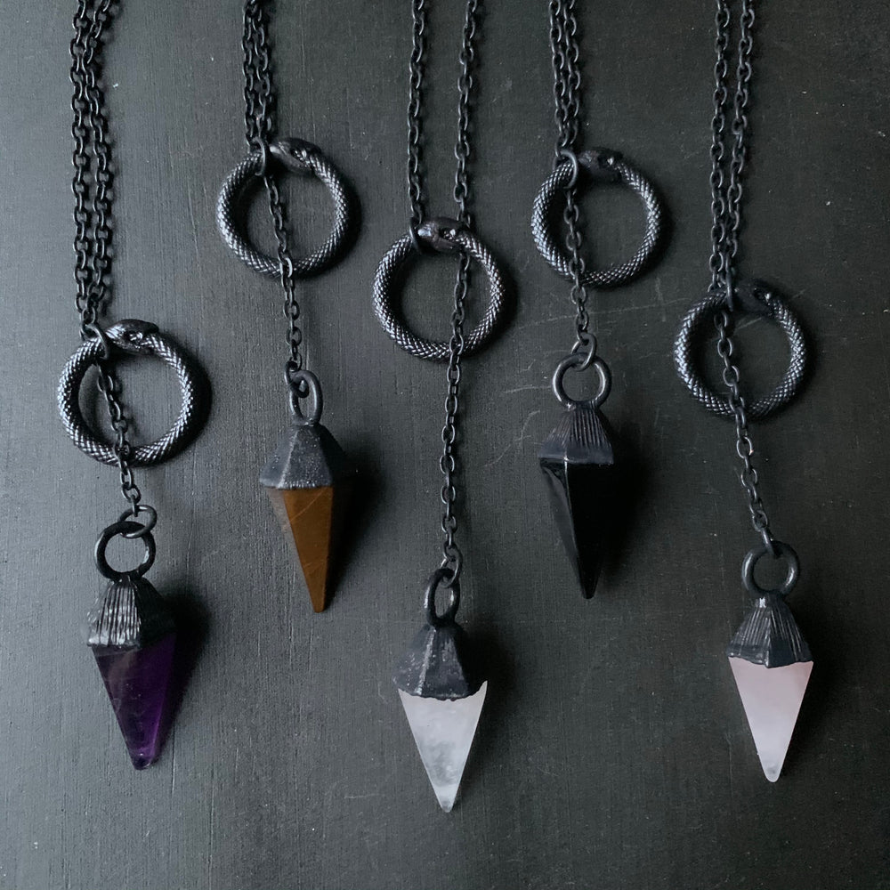 Ouroboros Lariat Pendulum Necklace - You Choose Stone